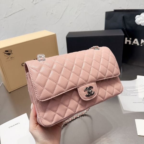Anum Bags CHL MEDIUM CLASSIC FLAP BAG SILVER HARDWARE PINK 25CM