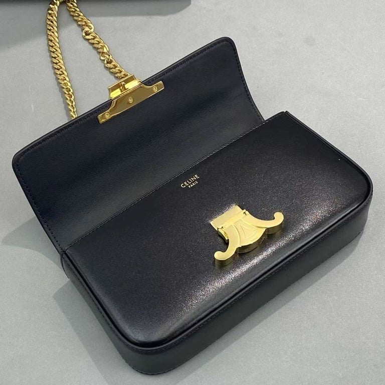 Ezyycart Bags CE CHAIN BOX TRIOMPHE BAG IN SHINY CALFSKIN BLACK