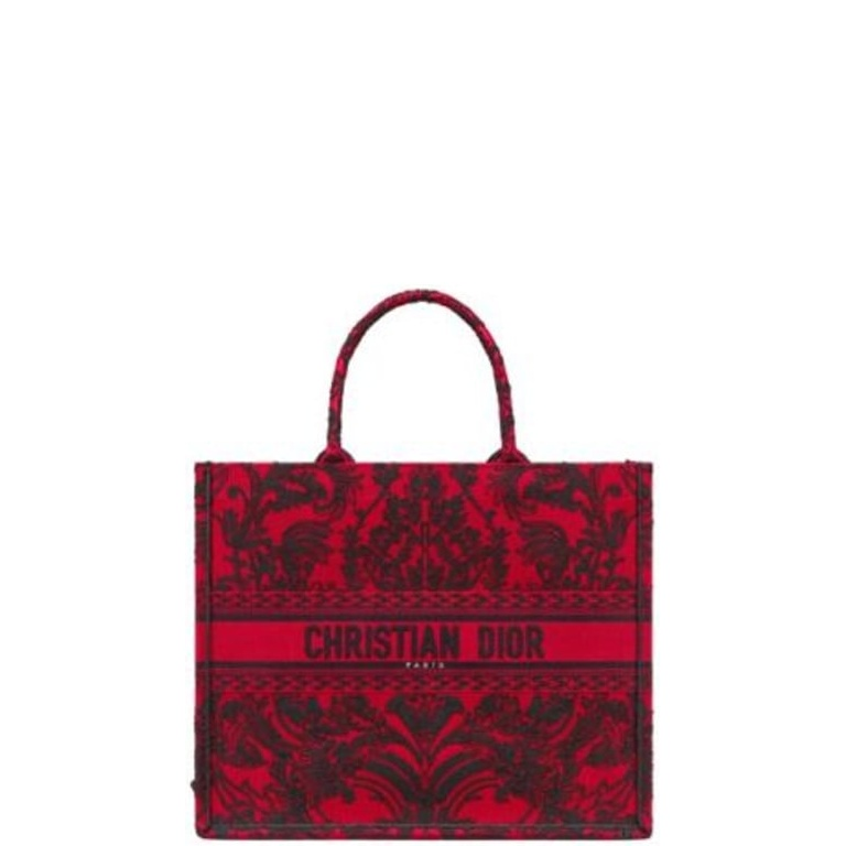 Ezyycart Bags DIR EMBROIDERY 41CM LARGE BOOK TOTE RED AND BLACK ORNAMENTAL CORNELY EFFECT