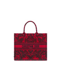 Ezyycart Bags DIR EMBROIDERY 41CM LARGE BOOK TOTE RED AND BLACK ORNAMENTAL CORNELY EFFECT