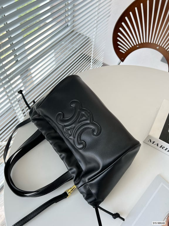 Ezyycart Bags CE SMALL CABAS DRAWSTRING CUIR TRIOMPHE IN SMOOTH CALFSKIN BLACK 24CM
