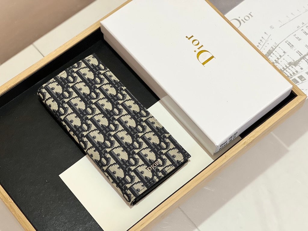 Ezyycart Bags dir LONG BI FOLD CARD HOLDER BEIGE AND BLACK OBLIQUE JACQUARD 17.5CM 2ESCH147YSE H05E