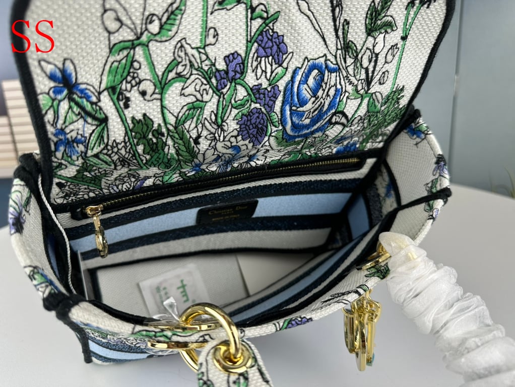 Ezyycart Bags DIR MEDIUM LADY D LITE BAG WHITE MULTICOLOR FLOWERS 24CM