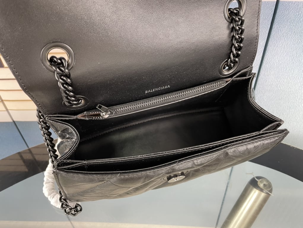 Ezyycart Bags BALENCIAGA CRUSH SMALL CHAIN BAG QUILTED IN BLACK 25CM