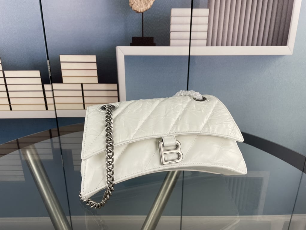 Ezyycart Bags BALENCIAGA CRUSH SMALL CHAIN BAG QUILTED IN WHITE 25CM
