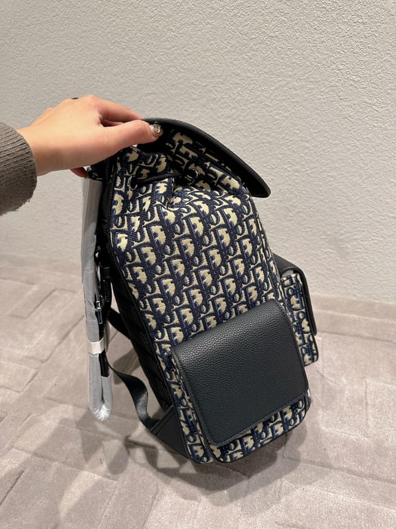 Ezyycart Bags DIR 40CM SADDLE OBLIQUE JACQUARD BLACK AND BEIGE GRAINED CALFSKIN
