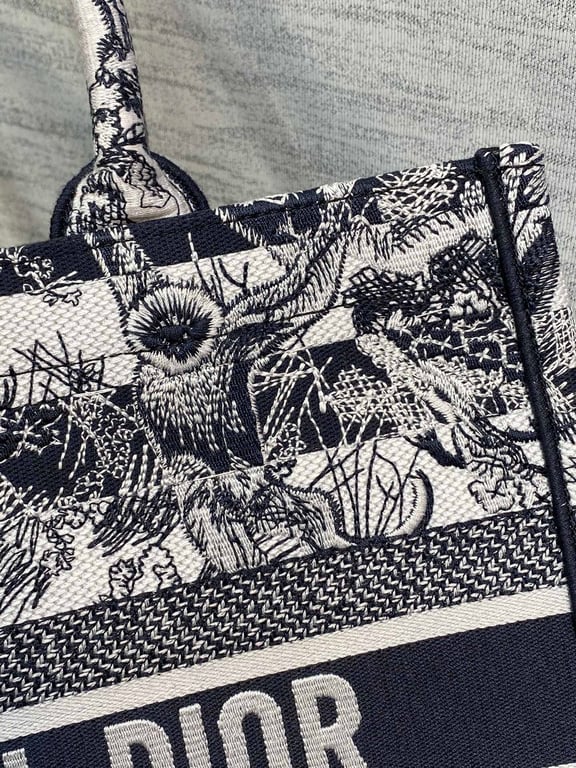 Ezyycart Bags DIR 36CM NAVY BLUE TOILE DE JOUY STRIPES EMBROIDERY MEDIUM BOOK TOTE