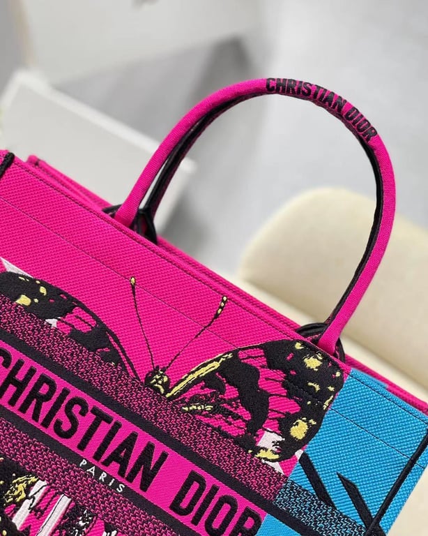 Ezyycart Bags DIR MEDIUM BOOK TOTE BRIGHT BLUE AND BRIGHT PINK D-JUNGLE POP EMBROIDERY 36CM