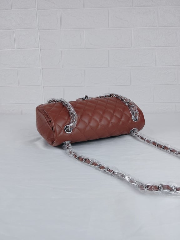 Anum Bags CHL CLASSIC MEDIUM LAMBSKIN FLAP BROWN AND SILVER 25CM