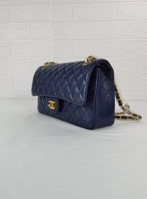 Anum Bags CHL CLASSIC MEDIUM LAMBSKIN FLAP NAVY AND GOLD 25CM