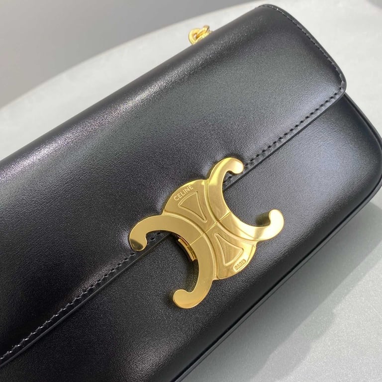 Ezyycart Bags CE CHAIN BOX TRIOMPHE BAG IN SHINY CALFSKIN BLACK