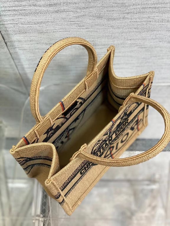 Anum Bags DIR SMALL JUTE CANVAS EMBROIDERED BEIGE BOOK TOTE