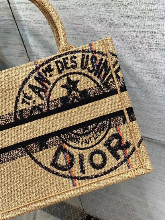 Anum Bags DIR SMALL JUTE CANVAS EMBROIDERED BEIGE BOOK TOTE