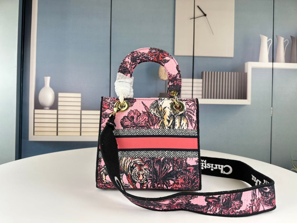 Ezyycart Bags DIR MEDIUM LADY D LITE BAG PINK MULTICOLOR TOILE DE JOUY VOYAGE EMBROIDERY 24CM M0565OEUPM45E