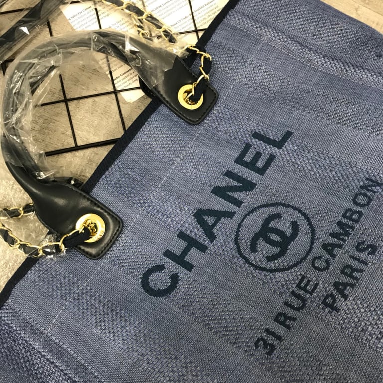 Anum Bags CHL 38CM CANVAS LARGE NAVY BLUE DEAUVILLE TOTE BAG