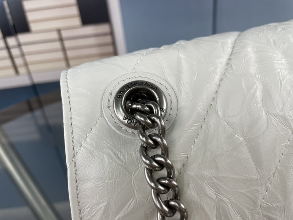 Ezyycart Bags BALENCIAGA CRUSH SMALL CHAIN BAG QUILTED IN WHITE 25CM