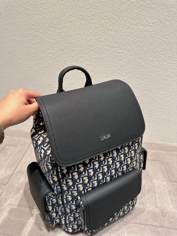 Ezyycart Bags DIR 40CM SADDLE OBLIQUE JACQUARD BLACK AND BEIGE GRAINED CALFSKIN