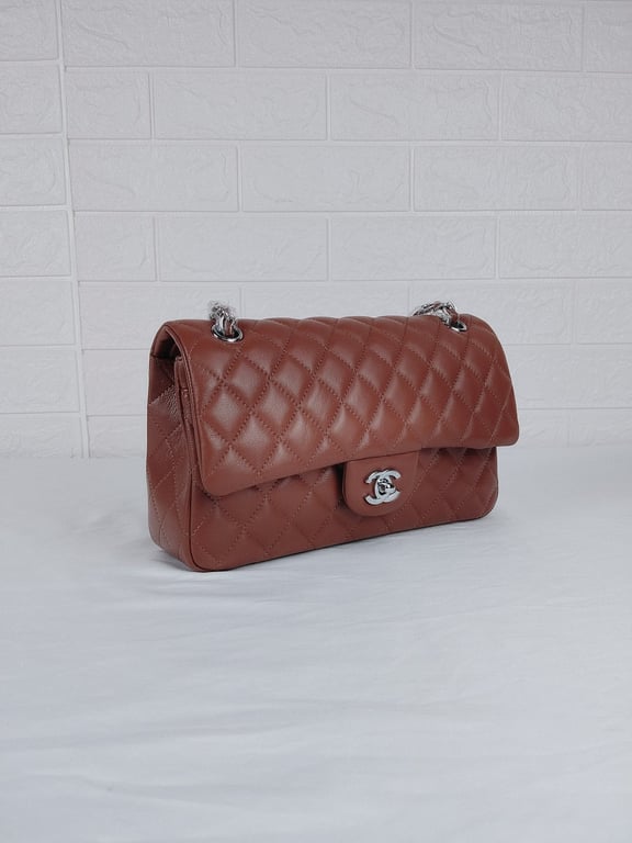 Anum Bags CHL CLASSIC MEDIUM LAMBSKIN FLAP BROWN AND SILVER 25CM