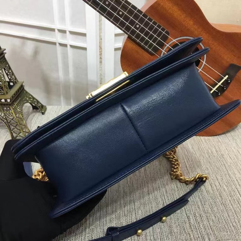 Anum Bags CHL CLASSIC BOY FLAP QUILTED LAMBSKIN SHOULDER BAG NAVY BLUE