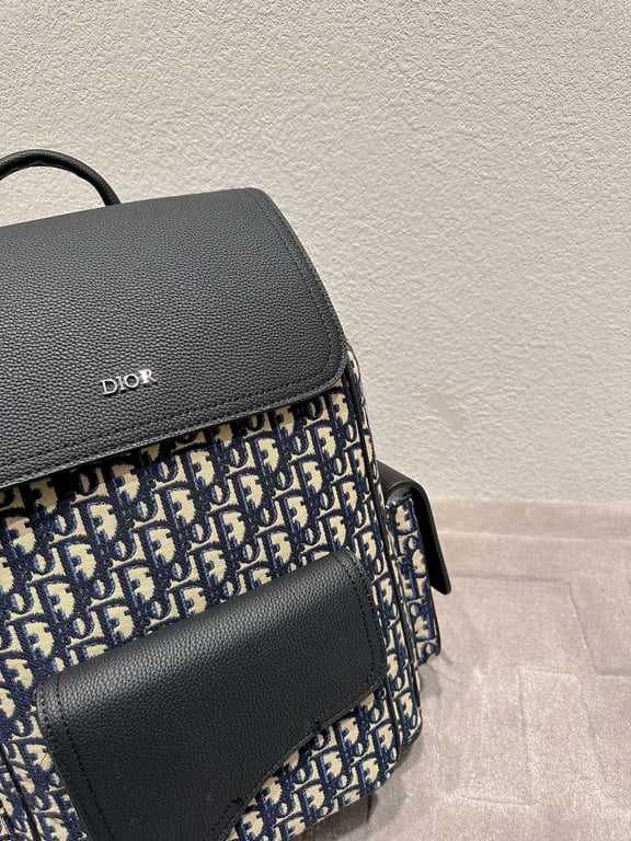 Ezyycart Bags DIR 40CM SADDLE OBLIQUE JACQUARD BLACK AND BEIGE GRAINED CALFSKIN