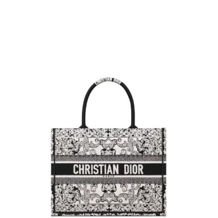 Ezyycart Bags DIR 35CM WHITE AND BLACK MEDIUM BOOK TOTE BANDANA EMBROIDERY