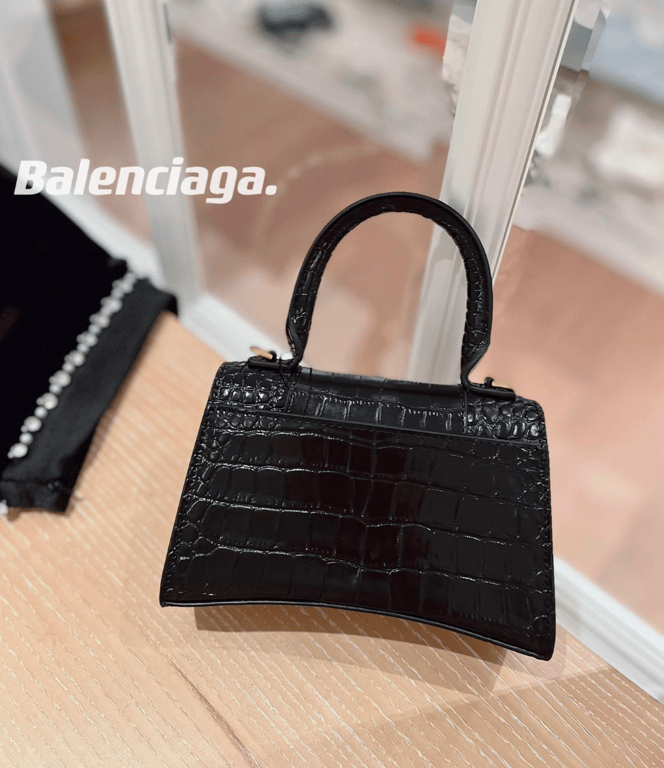 Ezyycart Bags BALENCIAGA CROC HOURGLASS BAG BLACK 23CM