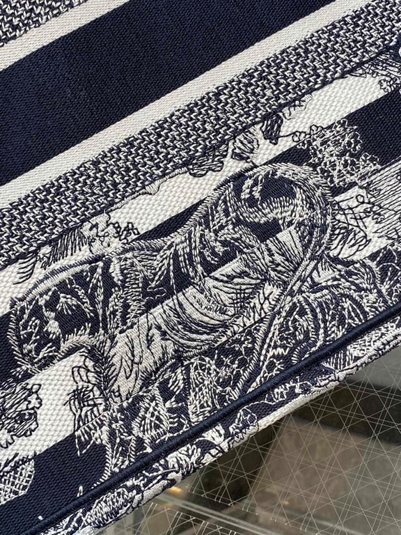 Ezyycart Bags DIR 36CM NAVY BLUE TOILE DE JOUY STRIPES EMBROIDERY MEDIUM BOOK TOTE