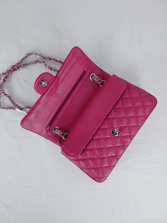 Anum Bags CHL CLASSIC MEDIUM LAMBSKIN FLAP PINK AND SILVER 25CM
