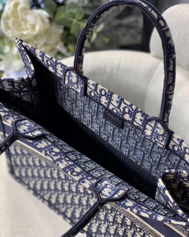 Ezyycart Bags DIR 42CM BLUE OBLIQUE EMBROIDERY LARGE BOOK TOTE