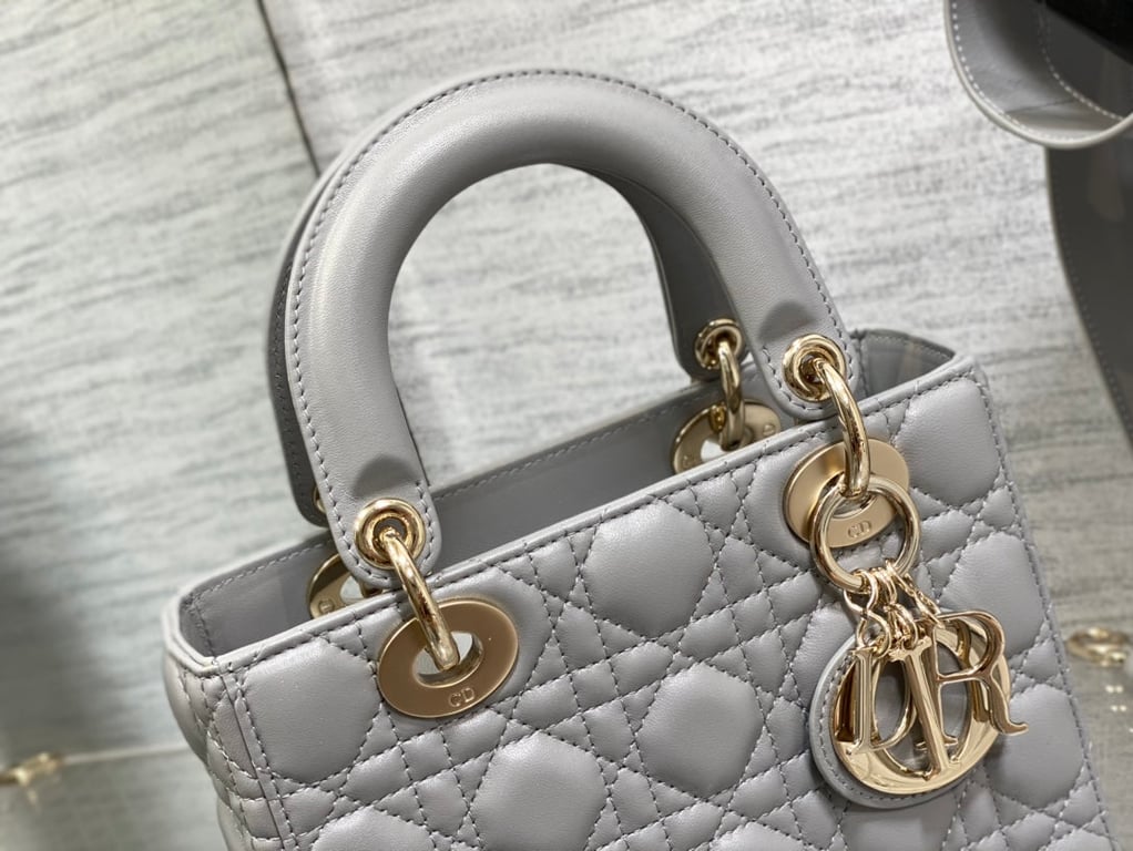 Anum Bags DIR MEDIUM LADY BLUSH CANNAGE LAMBSKIN BAG GREY 20CM