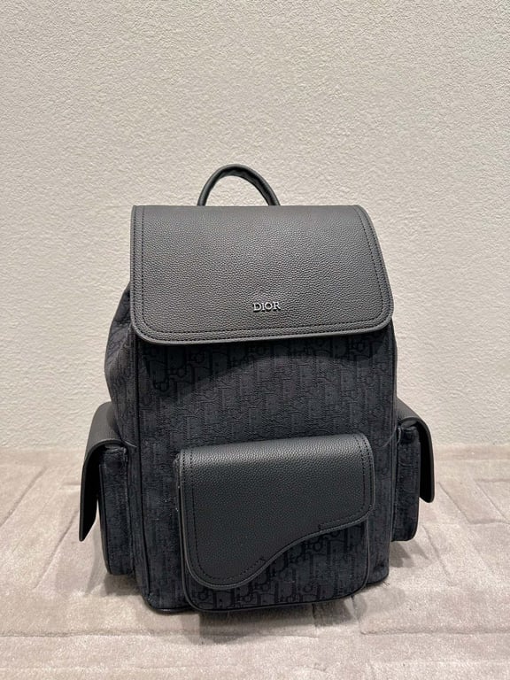 Ezyycart Bags DIR 40CM SADDLE OBLIQUE JACQUARD BLACK GRAINED CALFSKIN