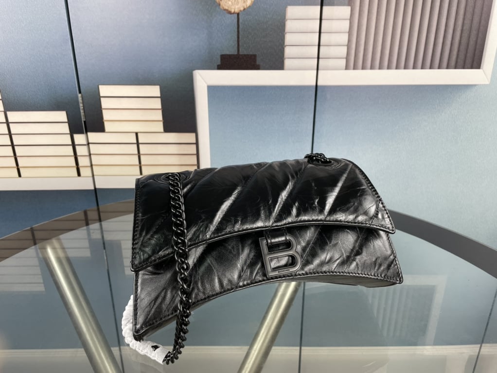 Ezyycart Bags BALENCIAGA CRUSH SMALL CHAIN BAG QUILTED IN BLACK 25CM