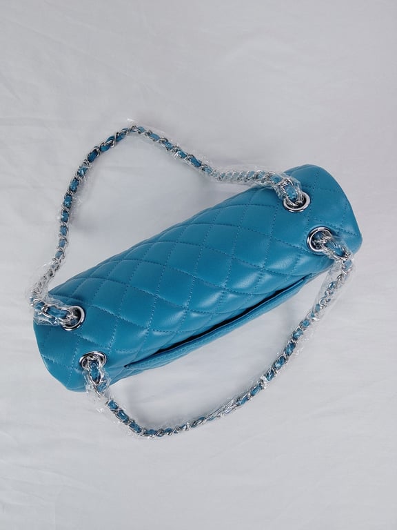 Anum Bags CHL CLASSIC MEDIUM LAMBSKIN FLAP BAG BLUE SILVER 25CM