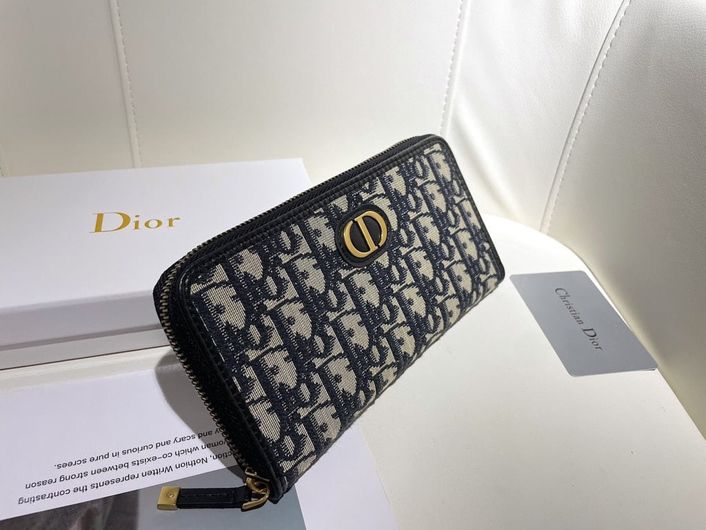 Ezyycart Bags dir LONG WALLET OBLIQUE JACQUARD BLACK AND BEIGE 19.5CM