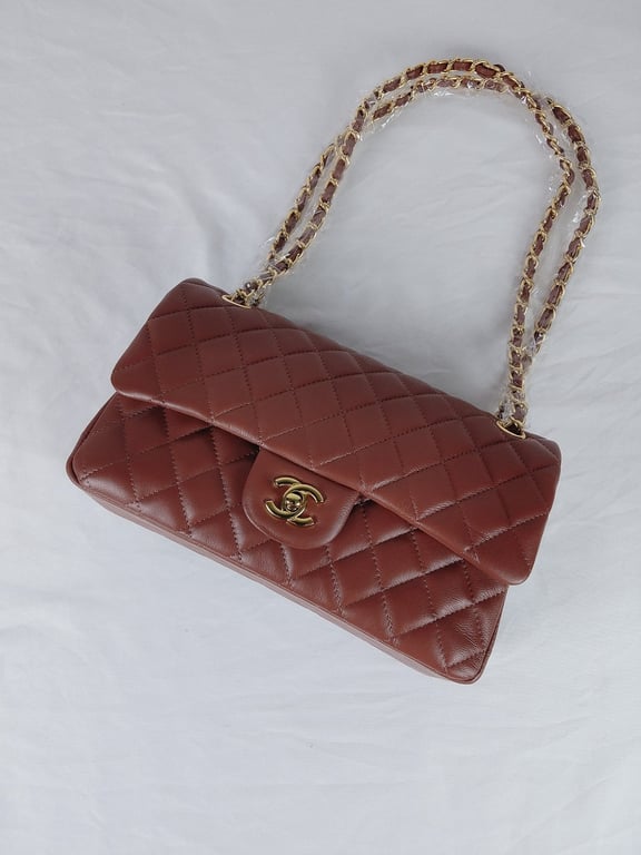Anum Bags CHL CLASSIC MEDIUM LAMBSKIN FLAP BROWN AND GOLD 25CM