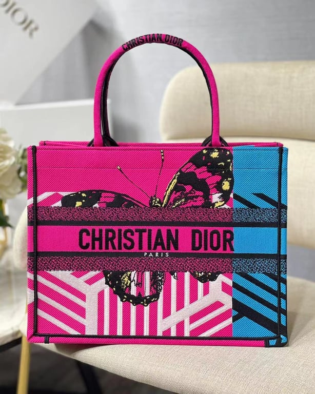 Ezyycart Bags DIR MEDIUM BOOK TOTE BRIGHT BLUE AND BRIGHT PINK D-JUNGLE POP EMBROIDERY 36CM
