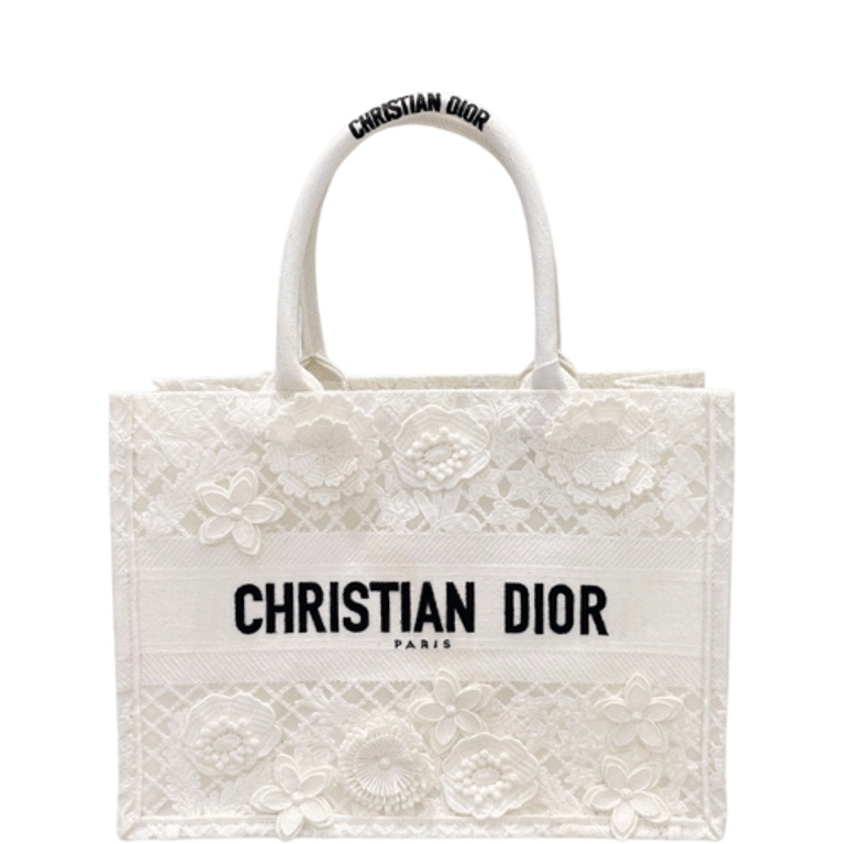 Anum Bags DIR 36CM WHITE D-LACE EMBROIDERY WITH 3D MACRAME EFFECT TOTE BAG
