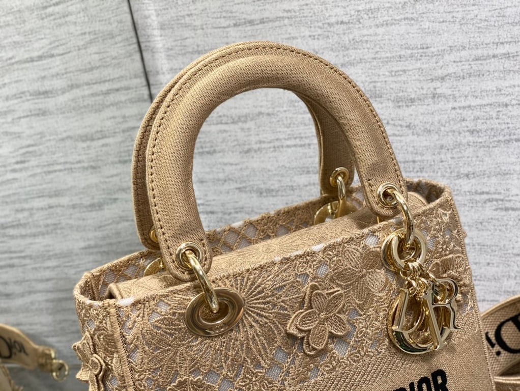 Ezyycart Bags DIR MEDIUM LADY D-LITE BAG BEIGE 3D MACRAME EFFECT 24CM HIGH QUALITY