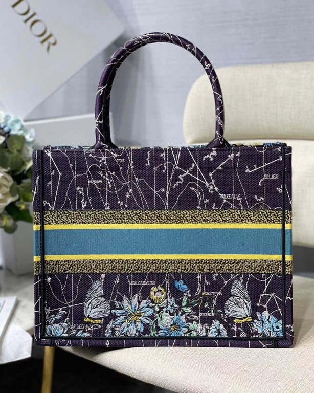 Ezyycart Bags DIR 36CM BLUE CONSTELLATION EMBROIDERY MEDIUM BOOK TOTE