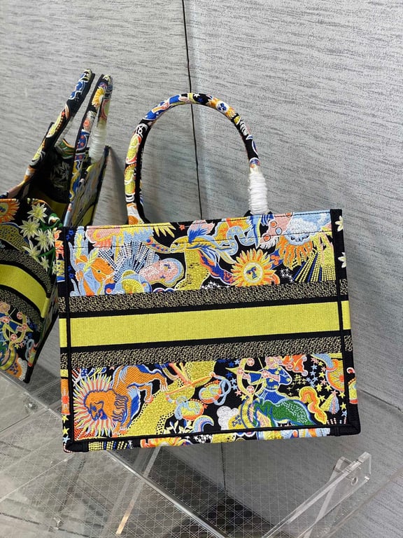 Ezyycart Bags DIR 36CM MEDIUM BLACK MULTICOLOR ZODIAC FANTASTICO EMBROIDERY BOOK TOTE