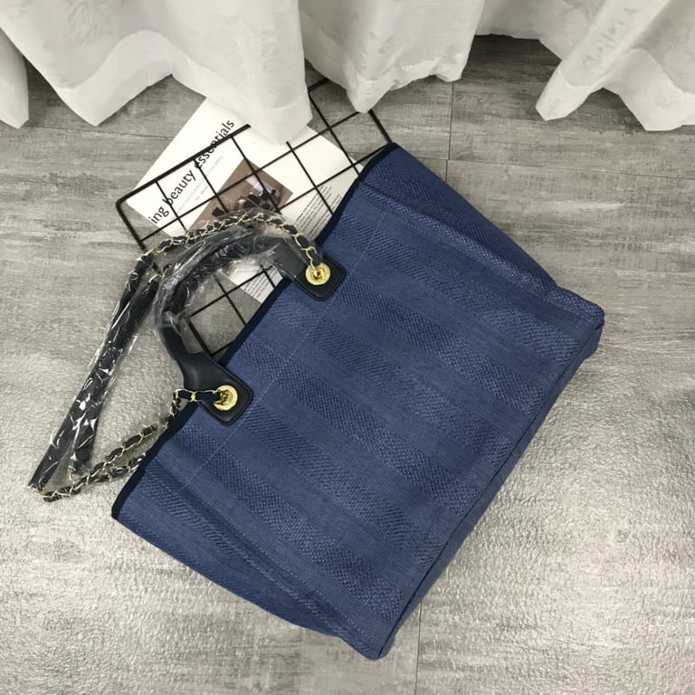 Anum Bags CHL 38CM CANVAS LARGE NAVY BLUE DEAUVILLE TOTE BAG