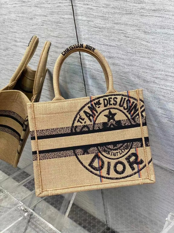 Anum Bags DIR SMALL JUTE CANVAS EMBROIDERED BEIGE BOOK TOTE