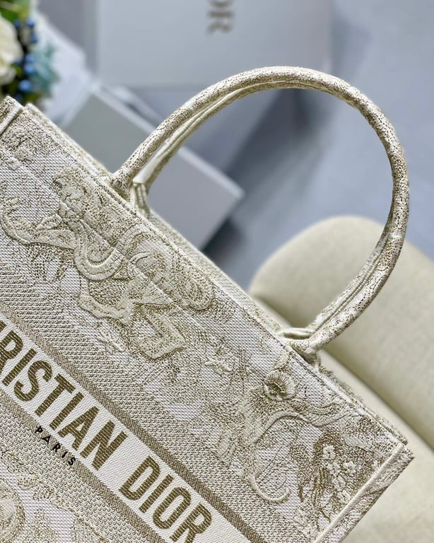 Ezyycart Bags DIR MEDIUM BOOK TOTE GOLD TONE TOILE JOUY EMBROIDERY/ 36CM