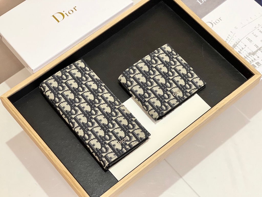 Ezyycart Bags dir LONG BI FOLD CARD HOLDER BEIGE AND BLACK OBLIQUE JACQUARD 17.5CM 2ESCH147YSE H05E