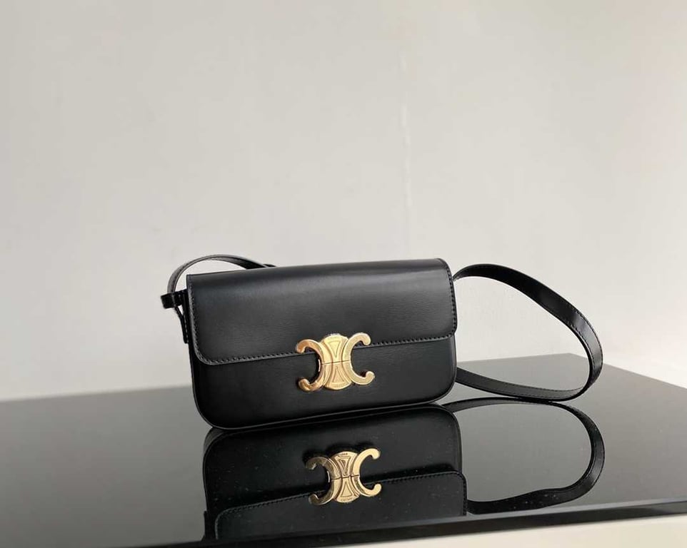 Ezyycart Bags CE TRIOMPHE SHOULDER BAG IN SHINY CALFSKIN BLACK