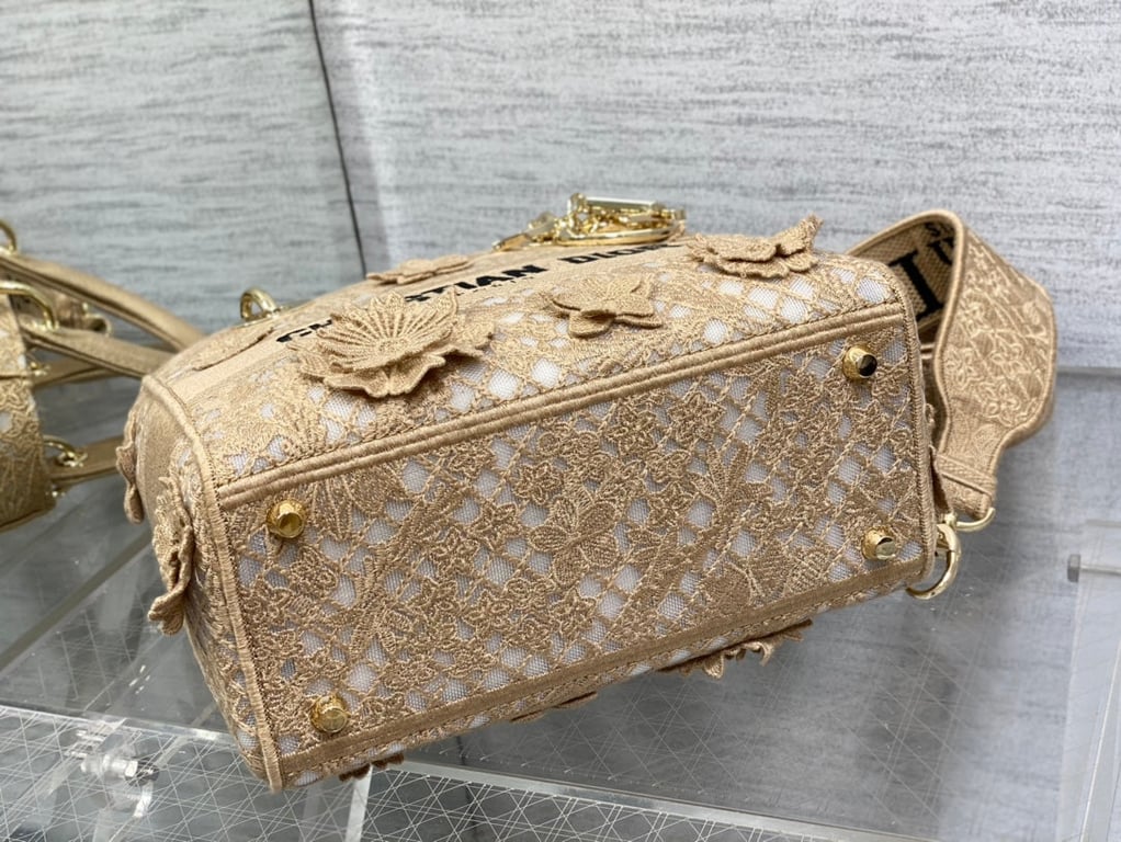 Ezyycart Bags DIR MEDIUM LADY D-LITE BAG BEIGE 3D MACRAME EFFECT 24CM HIGH QUALITY