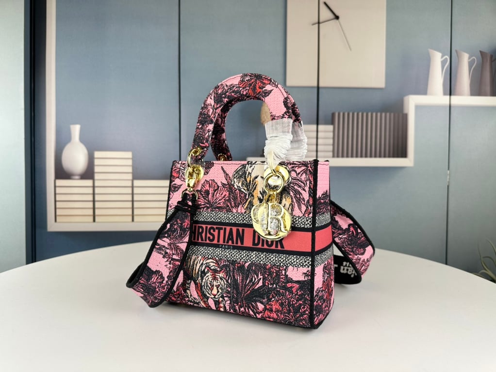 Ezyycart Bags DIR MEDIUM LADY D LITE BAG PINK MULTICOLOR TOILE DE JOUY VOYAGE EMBROIDERY 24CM M0565OEUPM45E