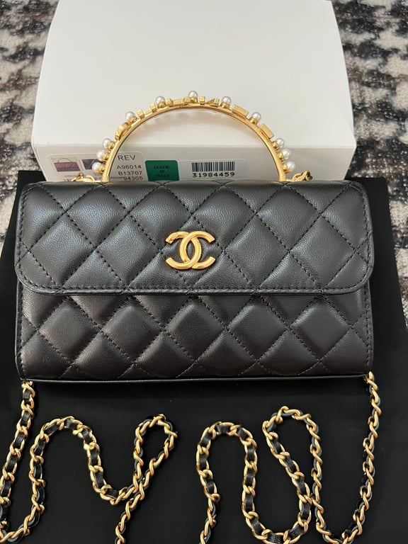 Anum Bags CHL LAMBSKIN MINI KELLY FLAP BAG BLACK 17CM