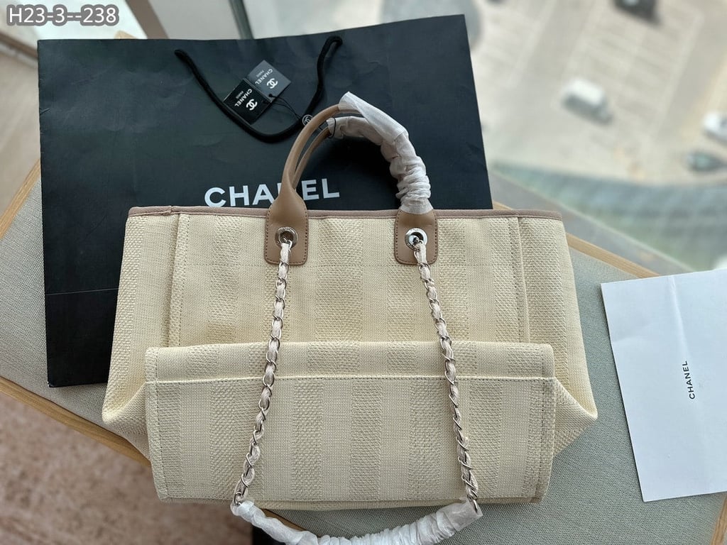 Anum Bags CHL 38CM BEIGE AND BROWN DEAUVILLE MEDIUM CANVAS