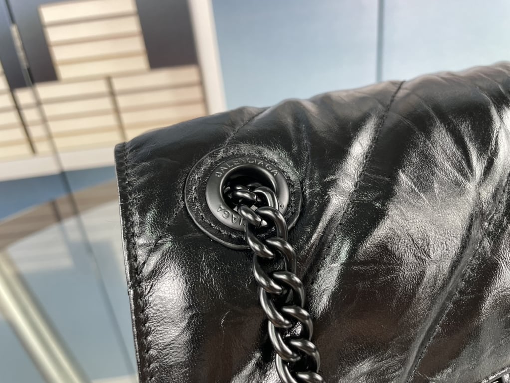 Ezyycart Bags BALENCIAGA CRUSH SMALL CHAIN BAG QUILTED IN BLACK 25CM